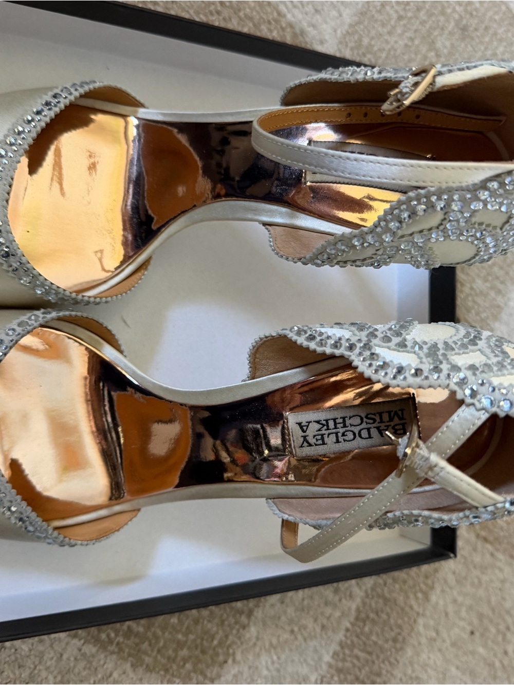 Badgley Mischka Ivory Crystal Embellished Ankle-Strap Heels - Bridal - Picture 3 of 3